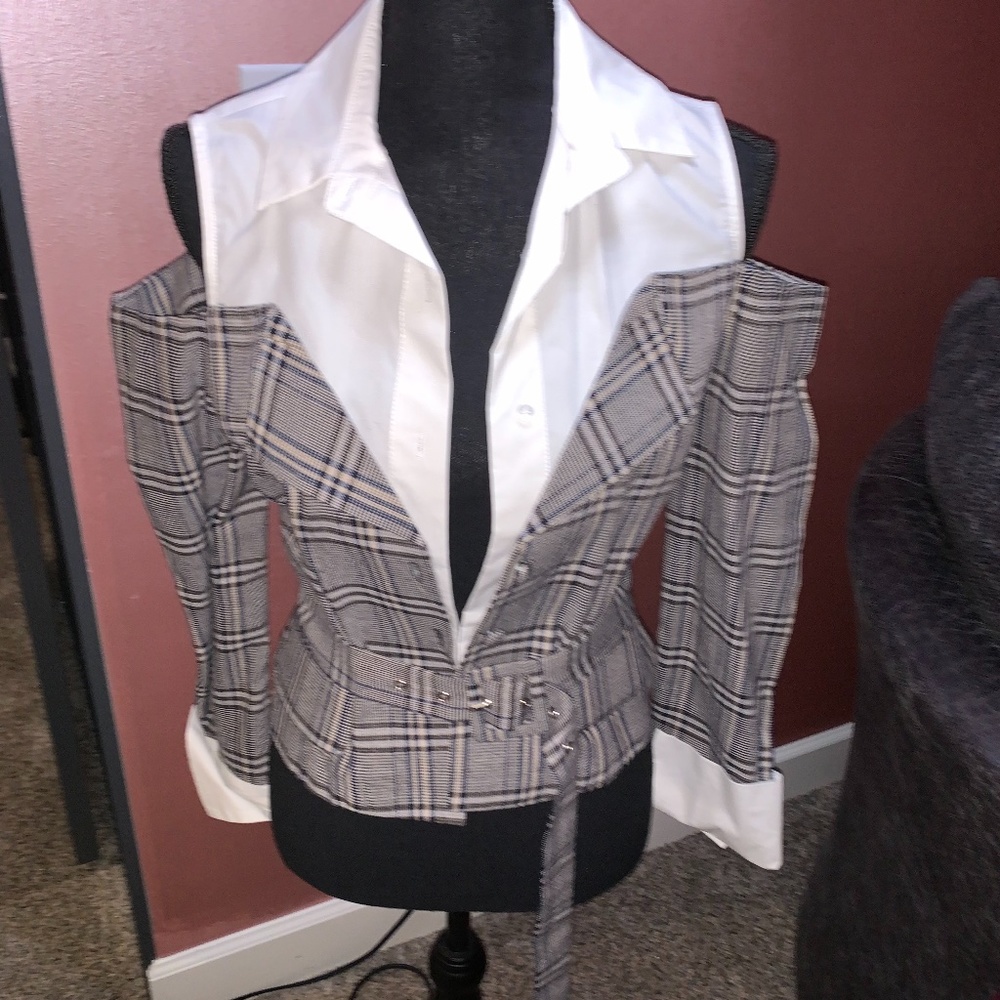 plaid shoulder top